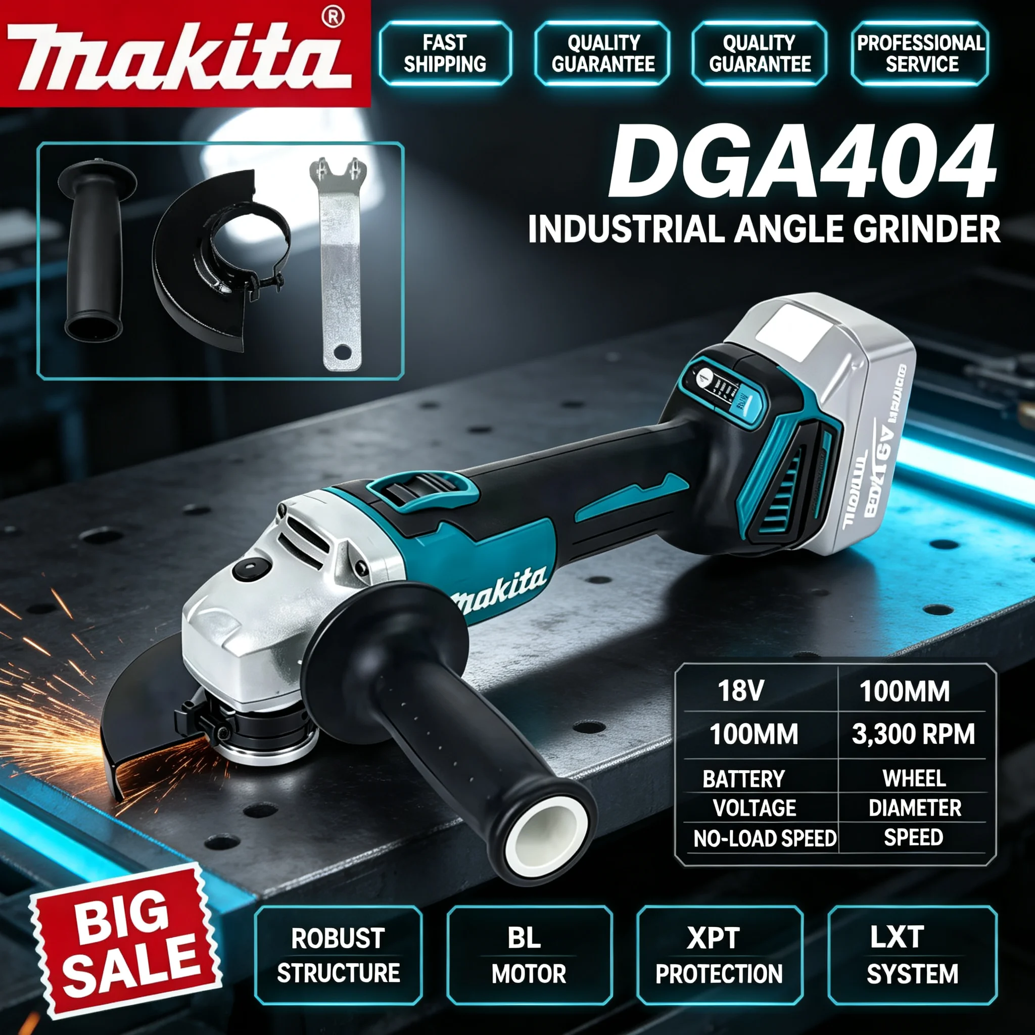 Brushless Angle Grinder Battery Powered - Makita DGA404 Rechargeable Brushless Angle Grinder