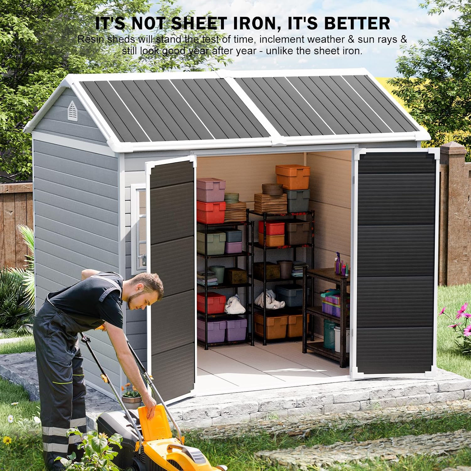 Resin Storage Shed w/Floor & O - Garden Tools ulasan dan harga