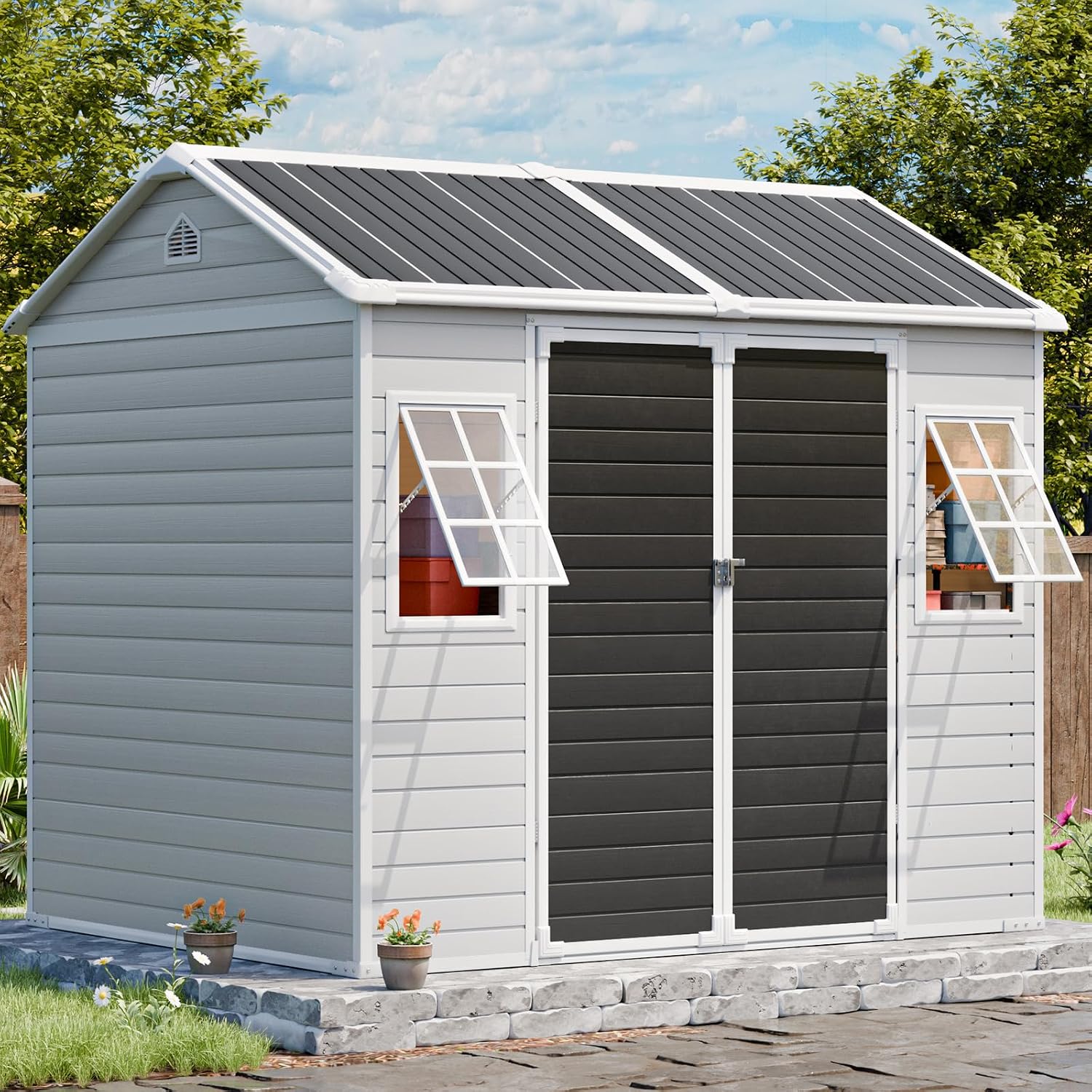 Resin Storage Shed w/Floor & O - Garden Tools ulasan dan harga