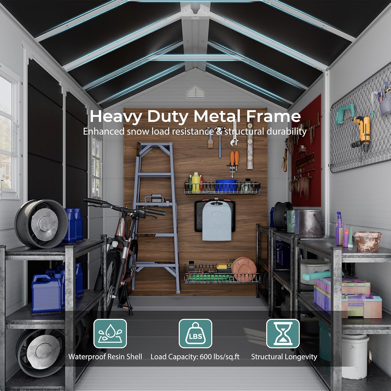 Resin Storage Shed w/Floor & O - Garden Tools ulasan dan harga