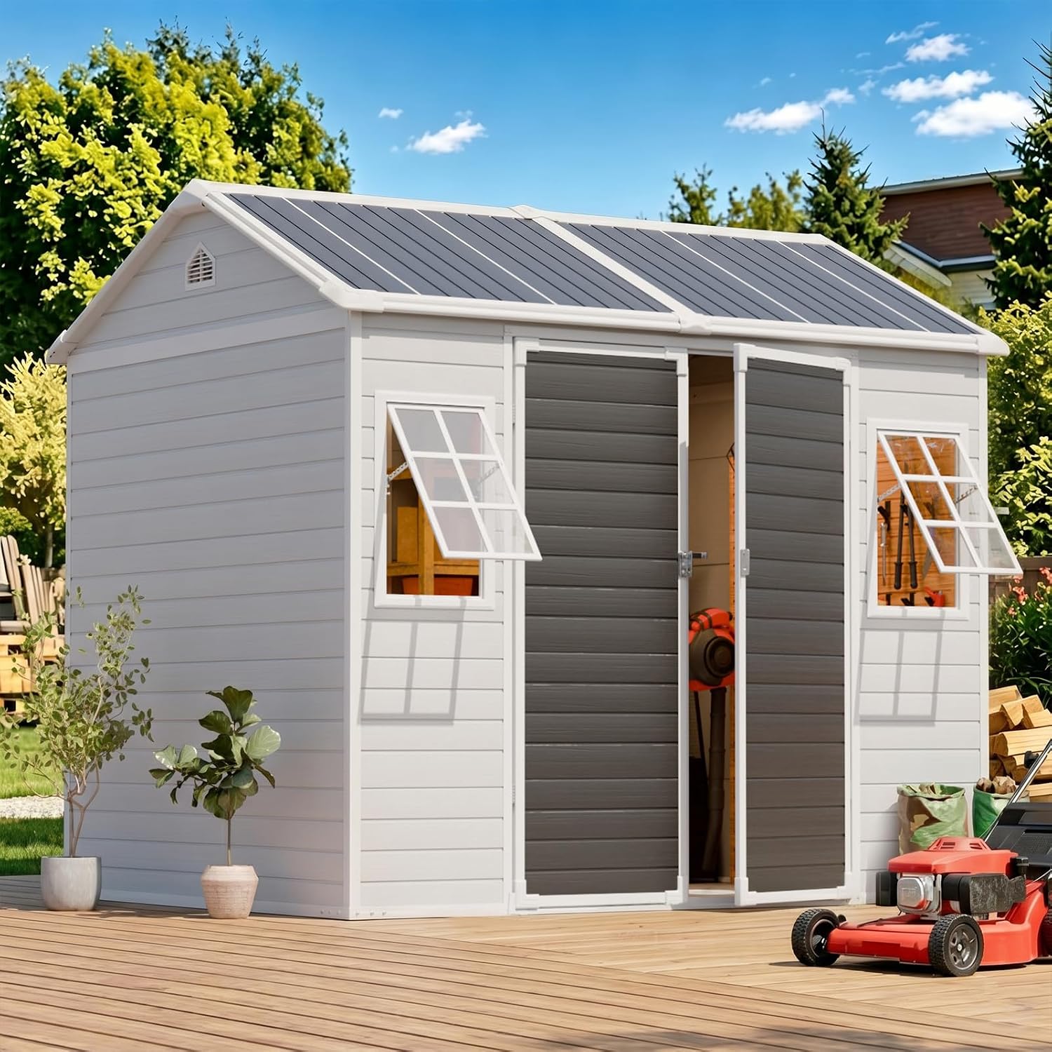 8x6 FT Resin Storage Shed with - Garden Tools ulasan dan harga